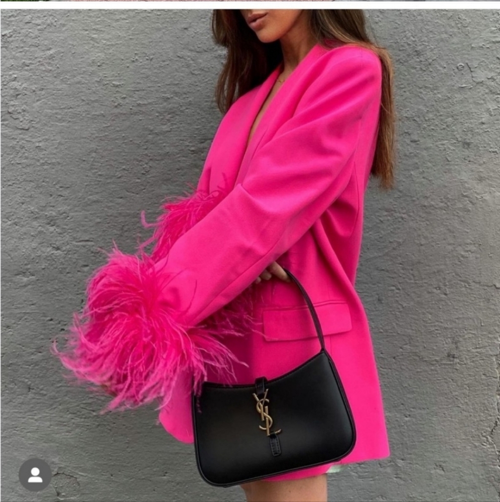 Zara Straight Cut  Pink Feather Blazer NWT Size L - Picture 11 of 14